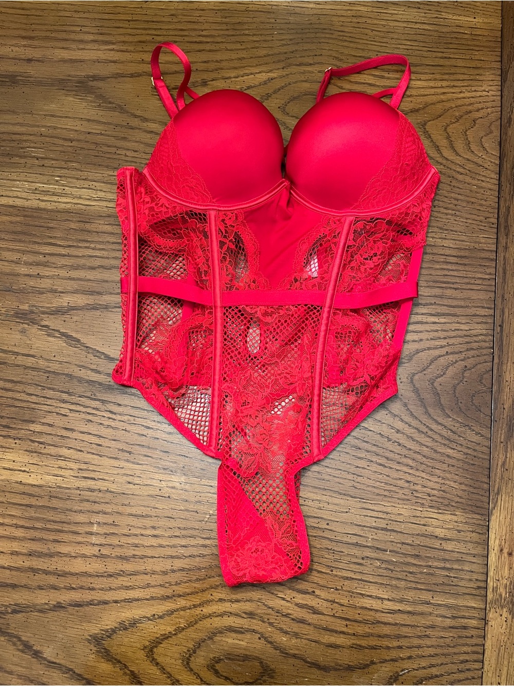 Victoria’s Secret Red Lace Bombshell Teddy Bodysuit, size medium, new with tags
